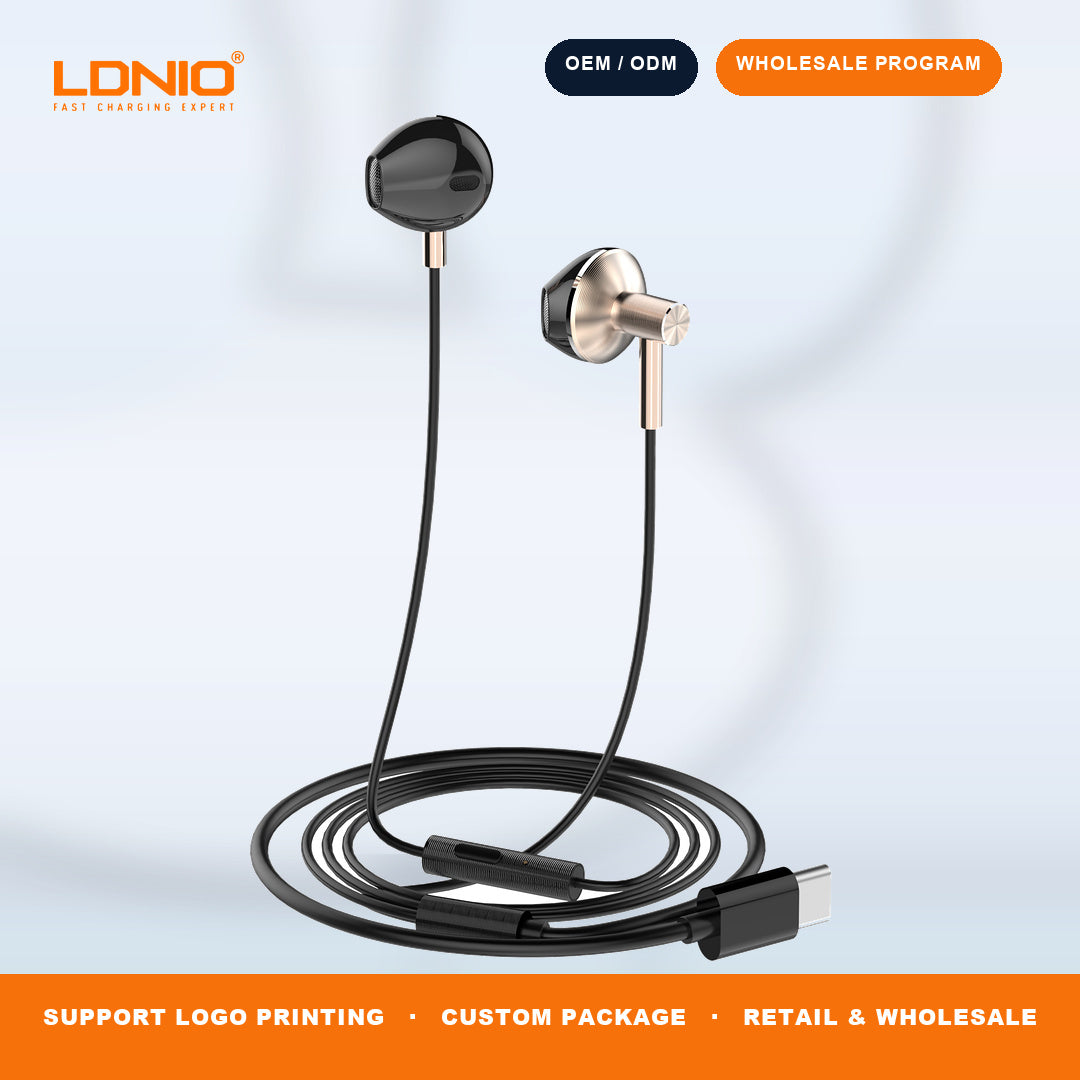 LDNIO HP09C USB C Wired Semi In Ear Earphones Inline Control HD Mic HiFi Sound Wholesale Supply