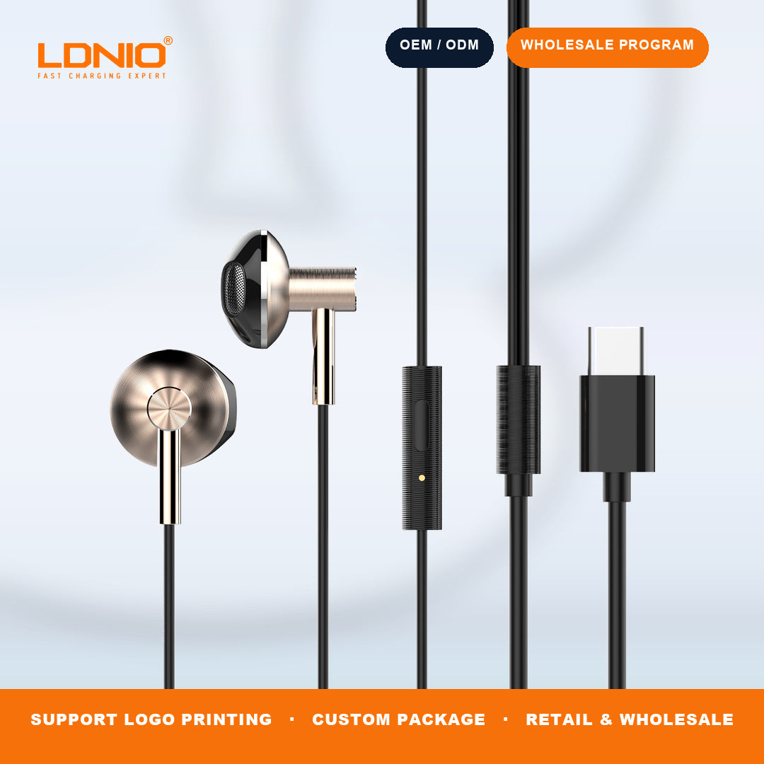 LDNIO HP09C USB C Wired Semi In Ear Earphones Inline Control HD Mic HiFi Sound Wholesale Supply