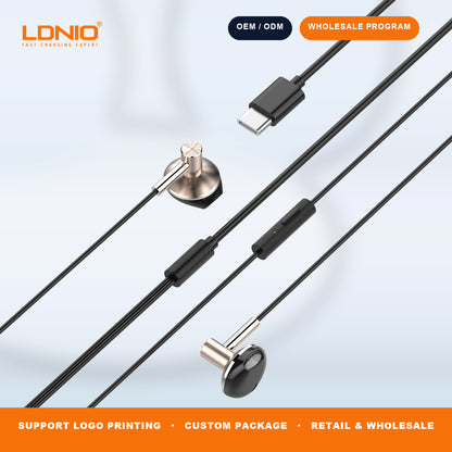 LDNIO HP09C USB C Wired Semi In Ear Earphones Inline Control HD Mic HiFi Sound Wholesale Supply