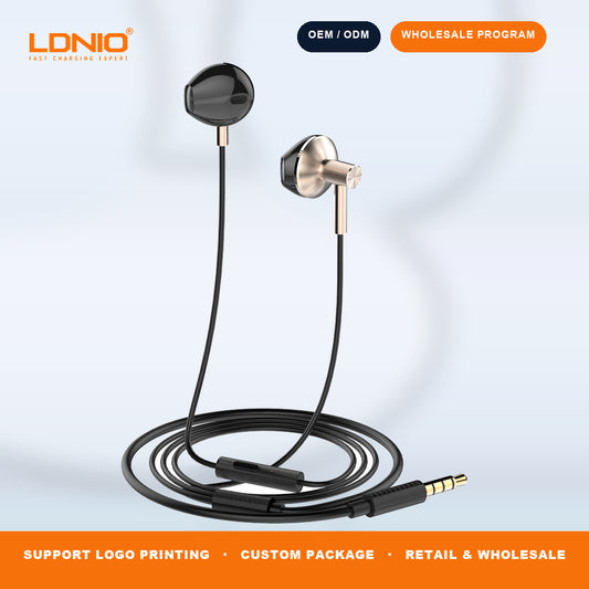 LDNIO HP09 Semi In Ear 3.5mm Wired Headphones Built in Mic Clear Call Music Earphone Bulk