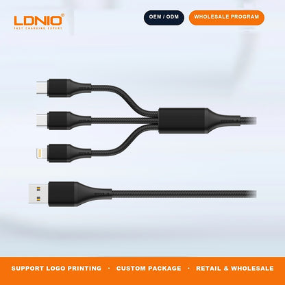 LDNIO LC97UC 100W 2 In 3 Fast Charging Cable Braided Multi-Purpose Phone Cord