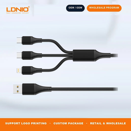 LDNIO LC97UC 100W 2 In 3 Fast Charging Cable Braided Multi-Purpose Phone Cord
