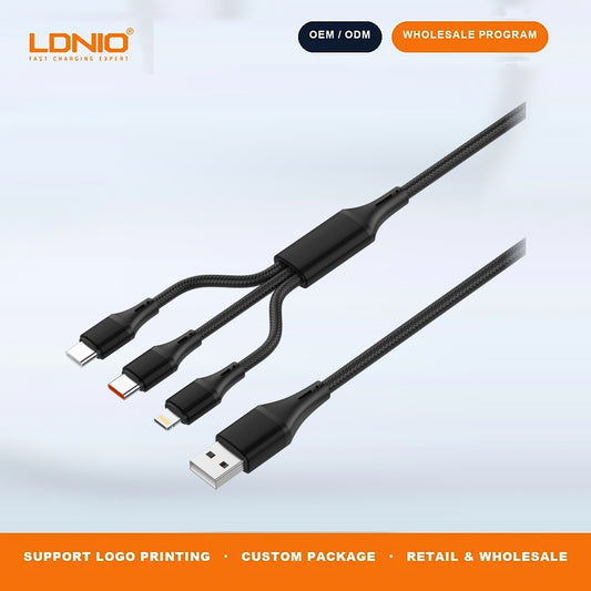 LDNIO LC97UC 100W 2 In 3 Fast Charging Cable Braided Multi-Purpose Phone Cord