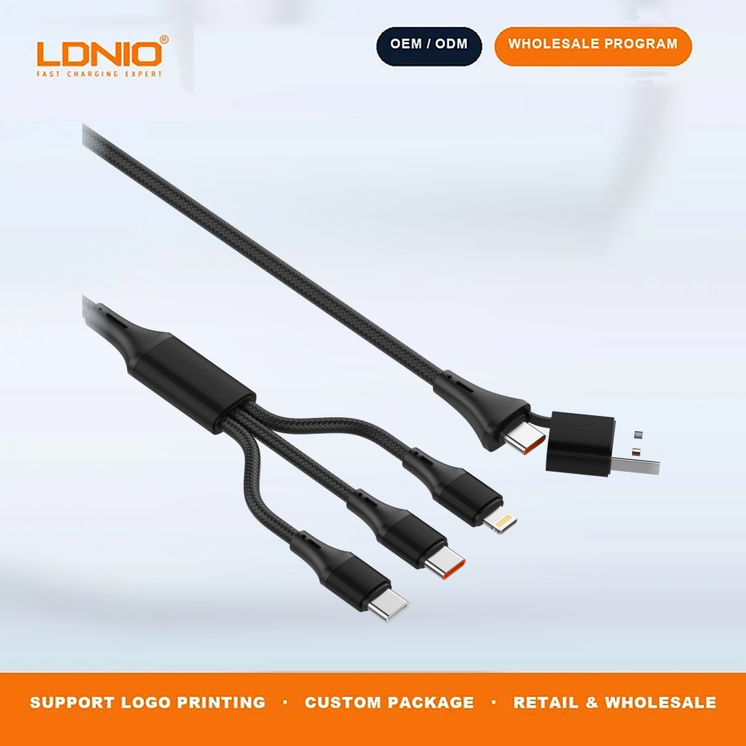 LDNIO LC97UC 100W 2 In 3 Fast Charging Cable Braided Multi-Purpose Phone Cord