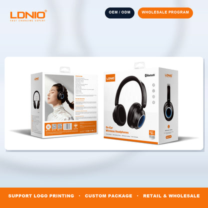 LDNIO H01 ANC Wireless Over Ear Headphones Bluetooth 5.4 RGB Light 130H Playtime Wholesale OEM ODM