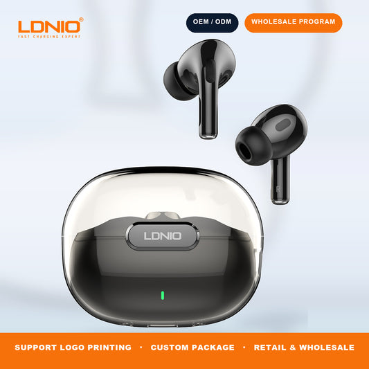 LDNIO T02 Crystal TWS Earbuds Transparent Charging Case Wireless In-Ear Headphones