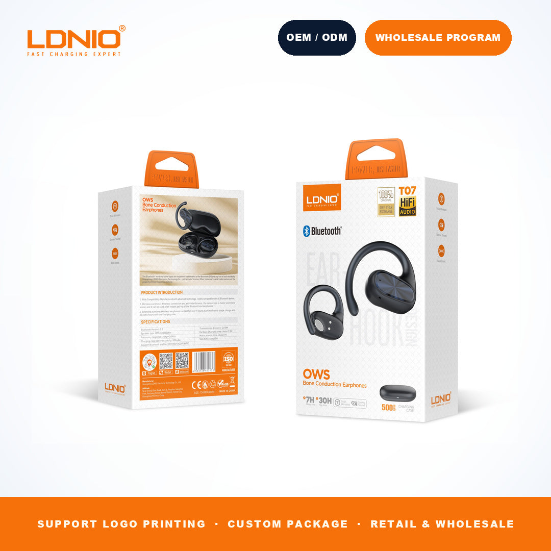 LDNIO T07 OWS Bone Conduction Earbuds 500mAh Charging Case Wireless Headphones