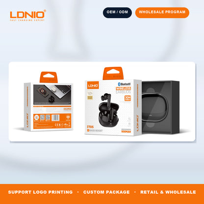 LDNIO T05 Glossy TWS Wireless Earbuds Bluetooth In-Ear Headphones Factory Direct