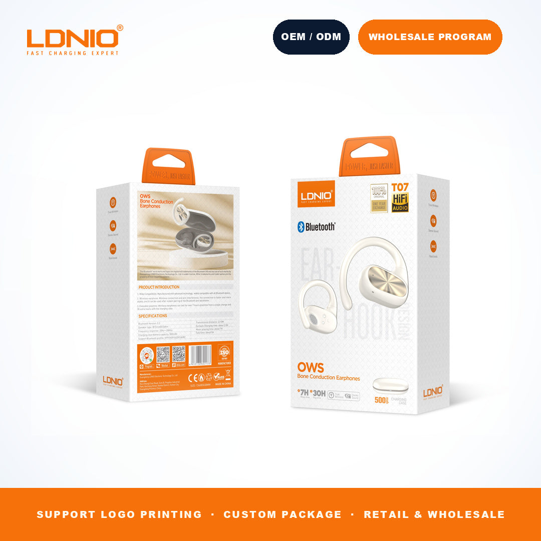 LDNIO T07 OWS Bone Conduction Earbuds 500mAh Charging Case Wireless Headphones