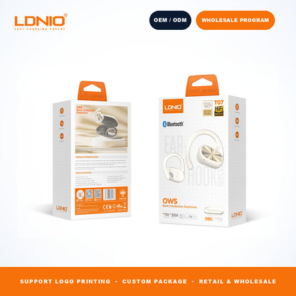 LDNIO T07 OWS Bone Conduction Earbuds 500mAh Charging Case Wireless Headphones