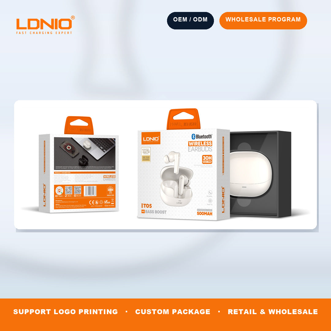 LDNIO T05 Glossy TWS Wireless Earbuds Bluetooth In-Ear Headphones Factory Direct