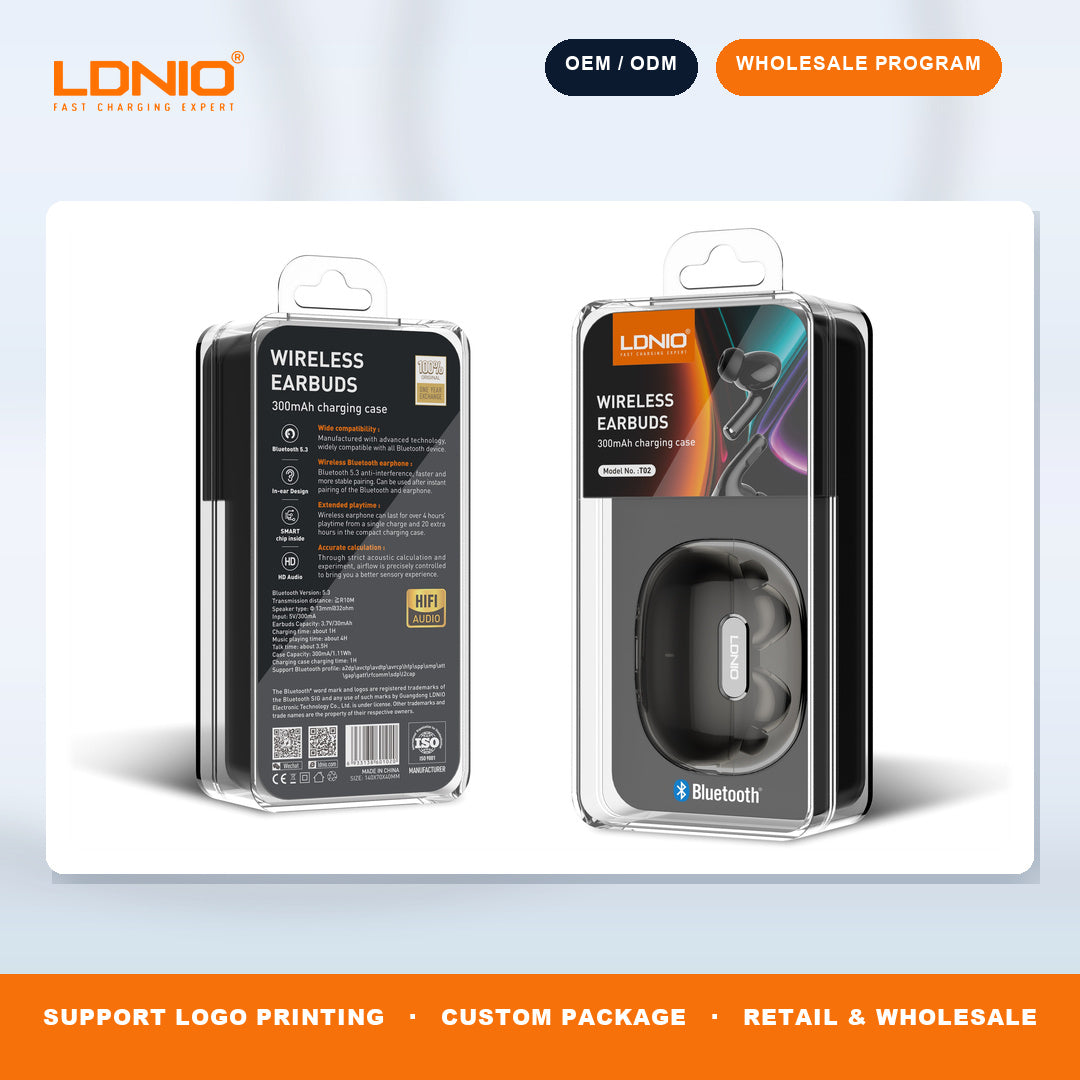 LDNIO T02 Crystal TWS Earbuds Transparent Charging Case Wireless In-Ear Headphones
