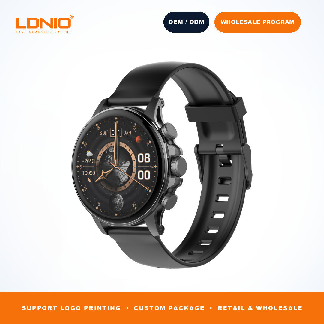 LDNIO SW1 Men Round Smart Watch Silicone Strap