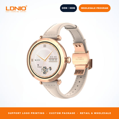 LDNIO SW2 Ladies Round Smart Watch Thin Leather Strap
