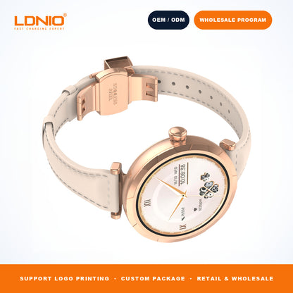 LDNIO SW2 Ladies Round Smart Watch Thin Leather Strap