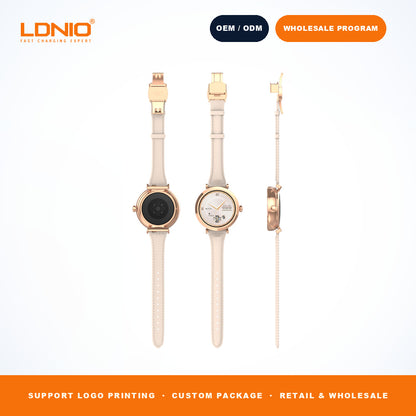 LDNIO SW2 Ladies Round Smart Watch Thin Leather Strap