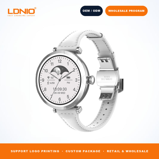 LDNIO SW2 Ladies Round Smart Watch Thin Leather Strap
