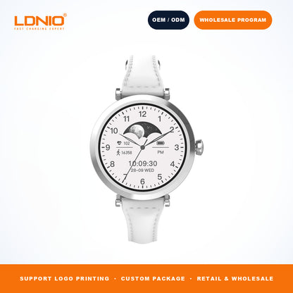 LDNIO SW2 Ladies Round Smart Watch Thin Leather Strap
