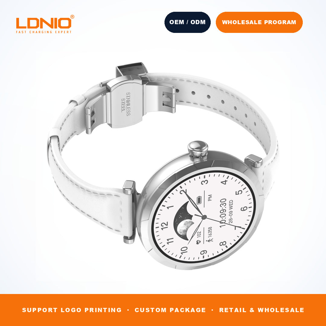 LDNIO SW2 Ladies Round Smart Watch Thin Leather Strap