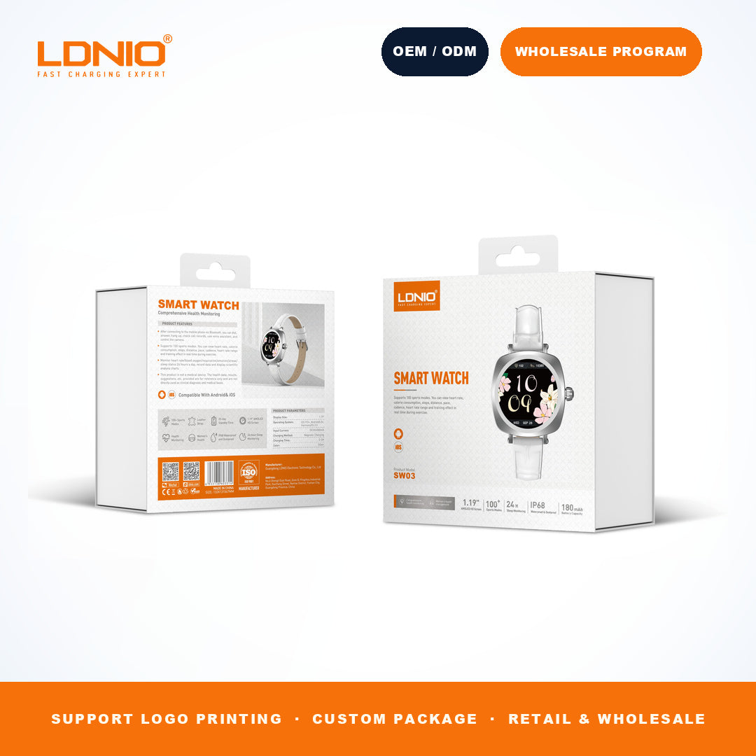 LDNIO SW3 Women Square Smart Watch Luxury Leather Strap