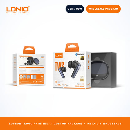 LDNIO T06 ANC ENC TWS Wireless Earbuds Noise Cancelling Headphones CE