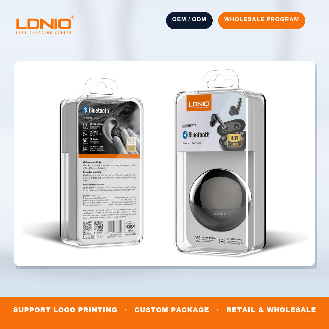 LDNIO T01 TWS Wireless Earbuds Bluetooth In-Ear Headphones with Charging Case OEM ODM